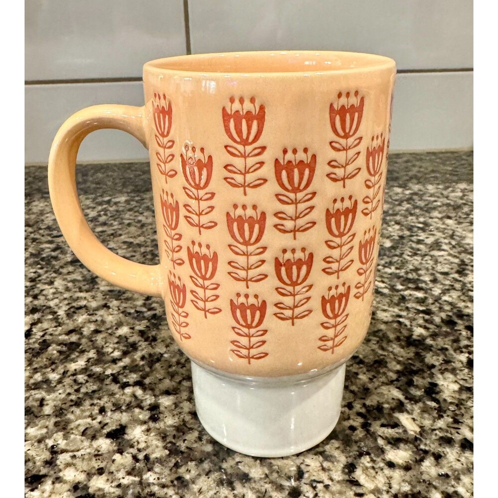 Peach & White Ceramic Tall Floral Travel Mug from Hobby Lobby Market Square Cup